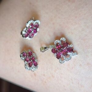 Set - Pendant, Chain And Earrings Natural Rhodolite and CZ set in 925 - AMAZING